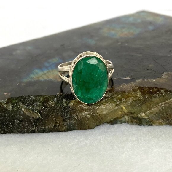 Sterling Silver 925 Oval Bezel Set Faceted Green Jadeite Split Shank Ring Sz 8.5 - Picture 14 of 16